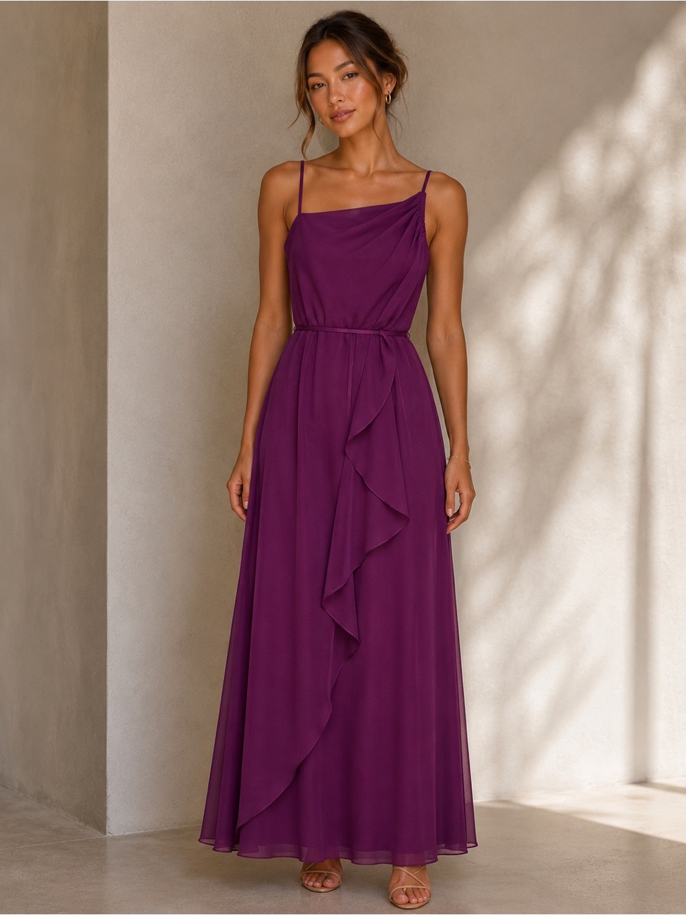 Vintage Bianchi Boston Chiffon Gown Elegant Plum Maroon XS (Approx. Size 2) Prom